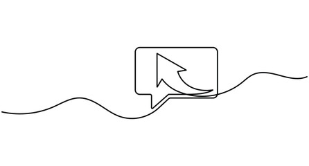 Obraz premium Speech bubble arrow continuous one line art, single line growth communication concept, editable stroke minimal outline vector illustration.