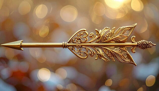Gold filigree arrow with romantic Valentines Day love symbolism