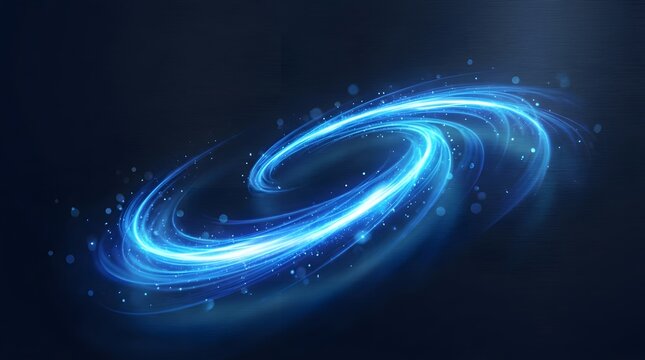 Glowing blue light swirl with circular motion effect and sparkles on a dark background