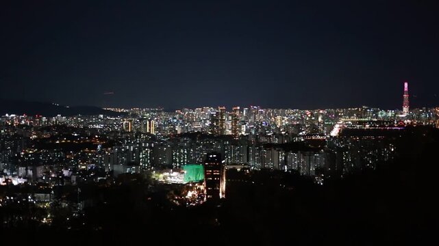 Seoul City Nightscape Viewed from N Seoul Tower in April, South Korea