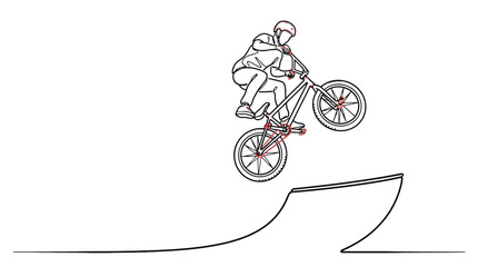 Fototapeta premium Continuous line drawing of a bmx rider performing a stunt