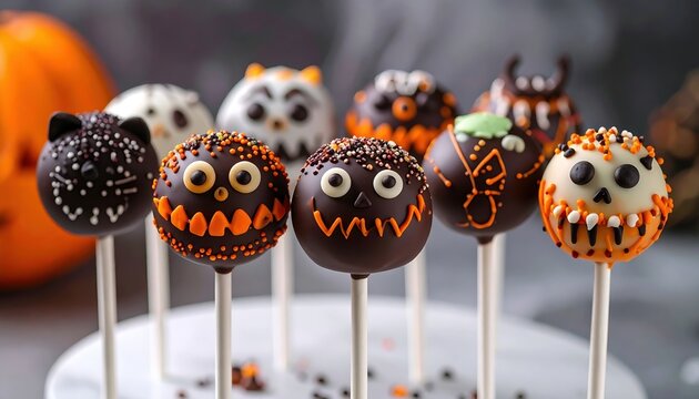 Creepy Halloween cake pop treats decorated as spooky characters