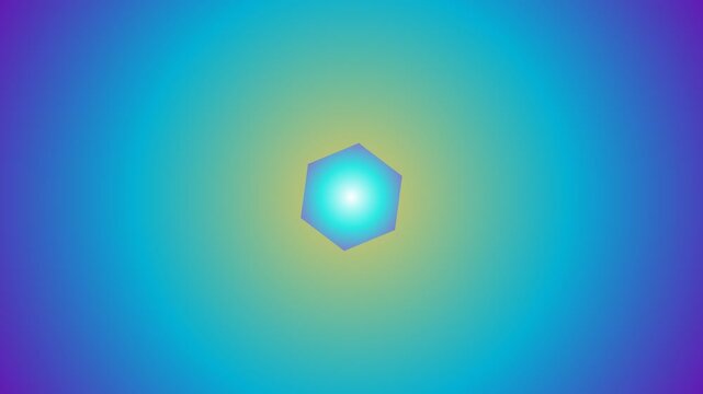 Abstract glowing geometric hexagon shape centered on a vibrant blue and purple gradient background with soft lighting