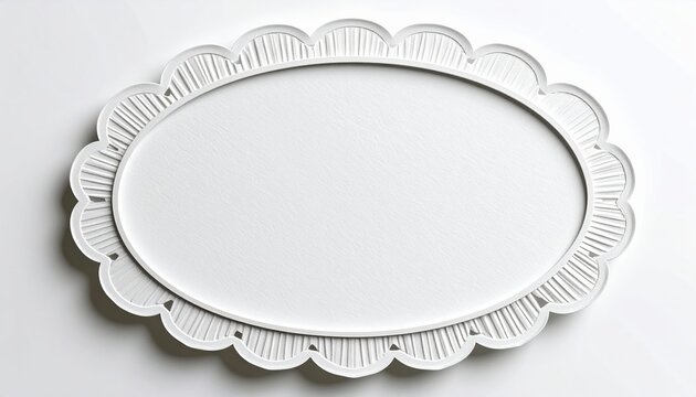 White scalloped oval paper label for stationery and craft decoration