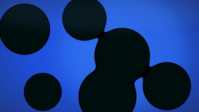Abstract dark circles merging together on vibrant blue background for modern creative design concepts