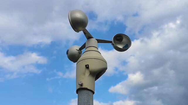 Wind Speed ​​Measurement. The anemometer moves in response to the wind speed in the rice fields during the late afternoon.