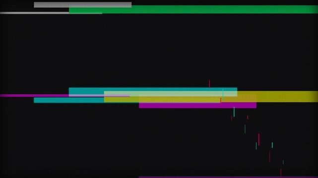 Digital glitch screen artifact with colorful horizontal lines and pixel distortion errors