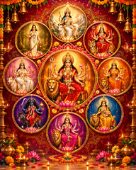 Fototapeta premium Navratri Durga Pooja Dandiya Garba Festival with Colorful Traditional Indian Decor
