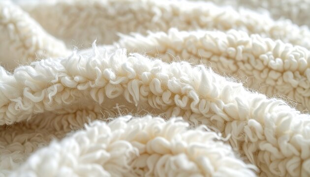 Fluffy cream boucle sherpa wool fabric with soft cozy texture