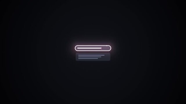 Animated glowing search bar interface on dark background for digital technology, data input, online browsing, and futuristic user experience concepts.