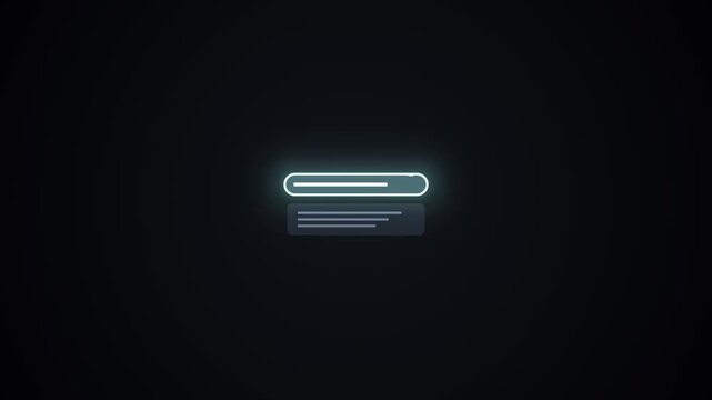 Animated glowing search bar interface with dynamic cursor and reflection on dark background. Modern digital UI element for technology, data entry, and online interaction concepts.