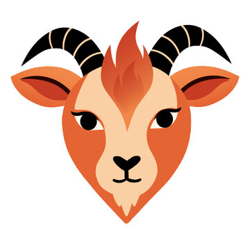 Cute fire red goat with flame shaped fur and black horns, symbol of the Chinese New Year 2027