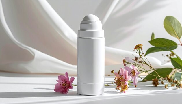 White plastic deodorant stick with clean cosmetic packaging design