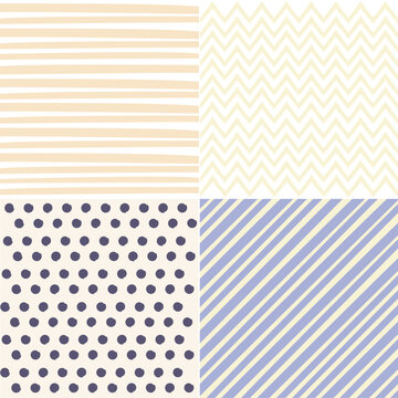 Set of 4 Hand Painted Seamless Geometric Patterns Vector.

