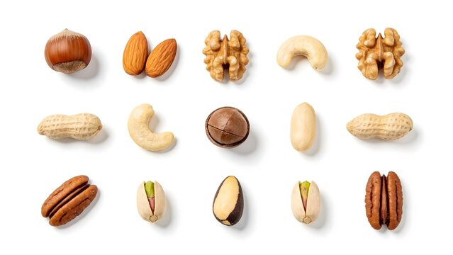 Assorted Nuts Collection on White Background