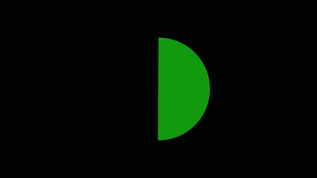 Minimalist white number seven with green crescent shape animation isolated on a black background