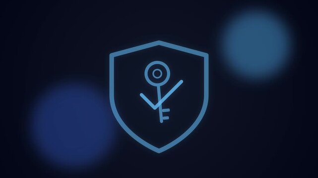 Cyber Security Shield Morphing into Padlock and Digital Key Animation