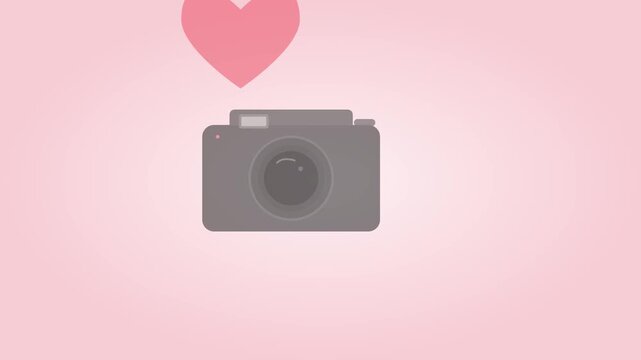 Stylized Digital Camera Capturing Moment with Heart Shape Morphing Animation