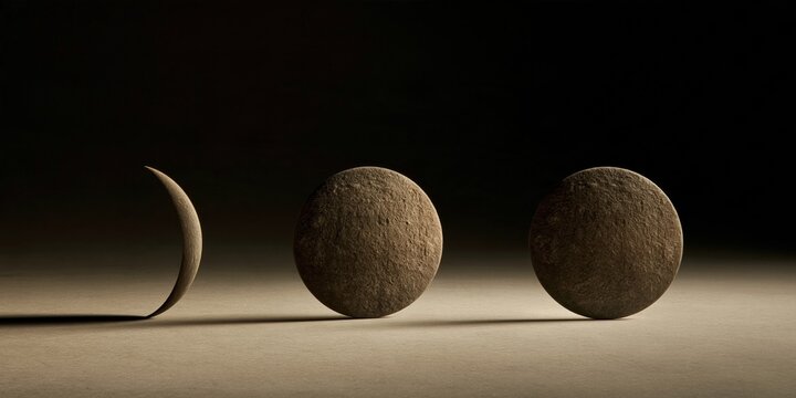 Super earth exoplanet shown in three lunar phases with a textured rocky surface, set against a dark background for planetary science textbooks
