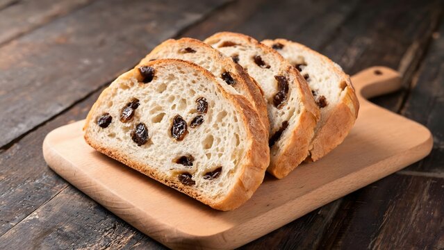 Sliced Raisin Bread on Wooden Cutting Board