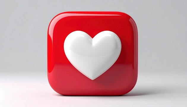 White heart symbol inside a red rounded square icon