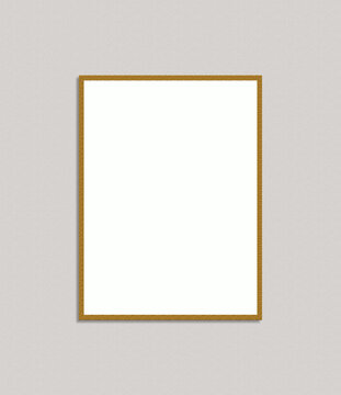 Gold picture frame mockup on a textured light gray wall background