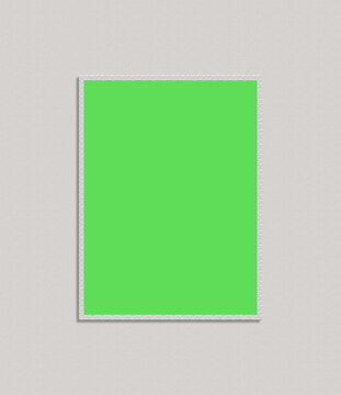 Blank bright green rectangular frame with a textured white border on a grey background