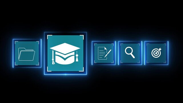 A person selecting digital education icons . featuring an online learning platform, graduation cap symbol, study materials, and modern e-learning technology for development on transparent. .