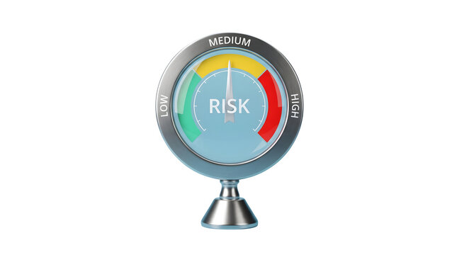 Risk meter gauge showing medium risk level isolated on transparent background
