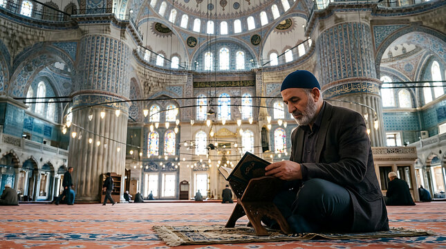 Man Praying Inside Grand Mosque.
