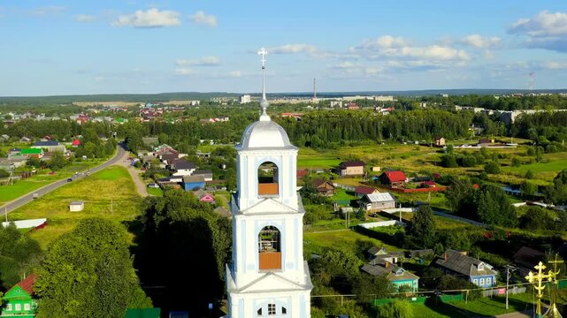Pereslavl-Zalessky, Russia. Nikitsky Monastery - Monastery of the Pereslavl Diocese of the Russian Orthodox Church. Drone footage, Departure of the camera