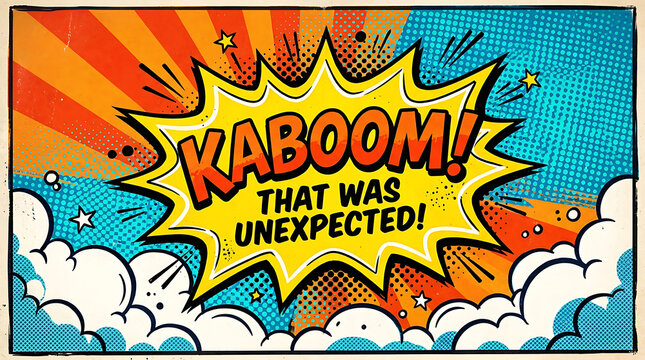 Comic book style speech bubble with the text kaboom that was unexpected