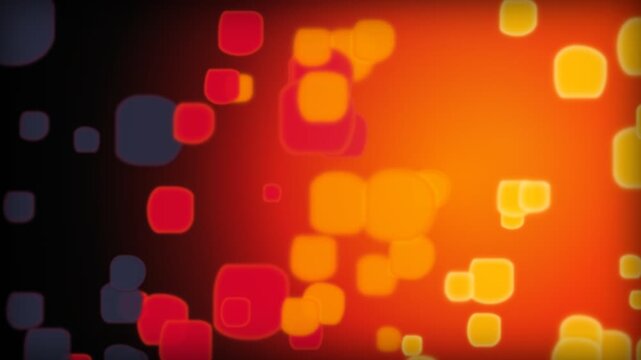Vibrant abstract background with glowing red and orange geometric squares floating on a dark gradient gradient
