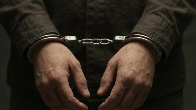 Close up of hands in handcuffs conceptual image of crime and justice