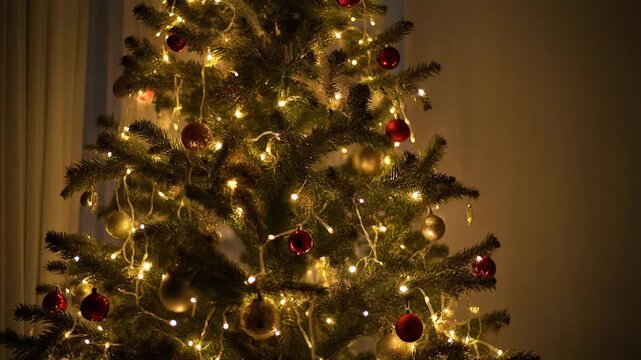 Christmas tree with warm lights twinkling
