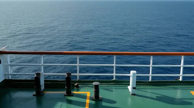 Sea moving beyond a ferry deck rail