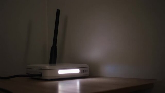 Router light blinking in a dim room