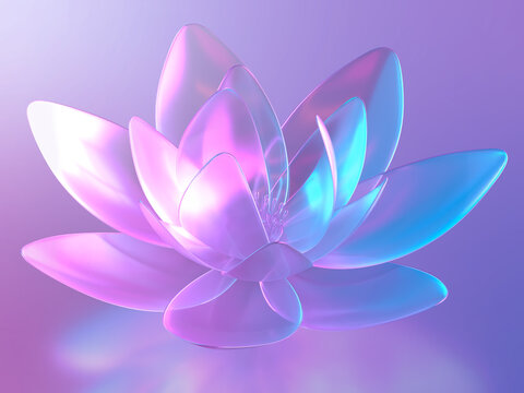 クリスタルの蓮の花が輝く幻想的な3Dイラスト