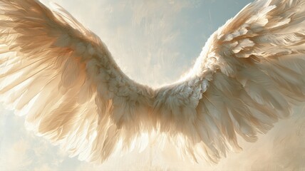 Obraz premium Heavenly Angel Wings Opening in Soft Light, Christian Sympathy and Memorial Art with Peaceful Devotional Atmosphere