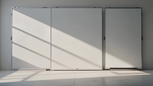 Sunlight shifting across an empty whiteboard