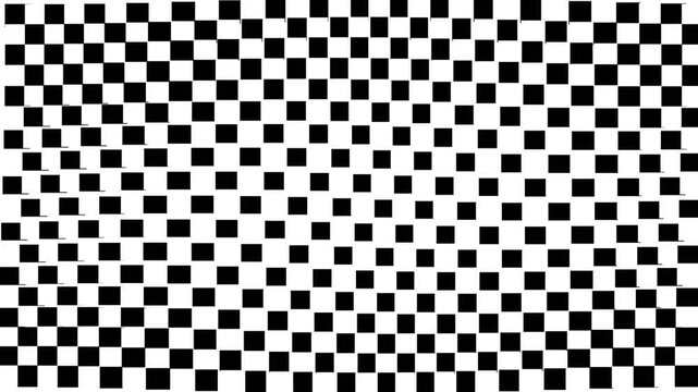 Optical illusion checkerboard pattern with distorted black and white squares creating a unique visual depth effect