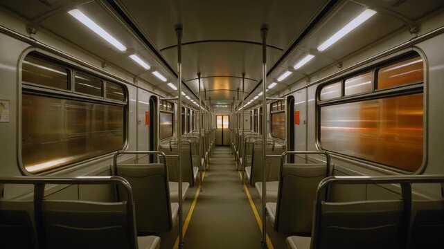 Light flickering past empty train windows