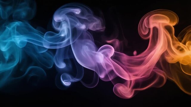 Coloured smoke curling on black