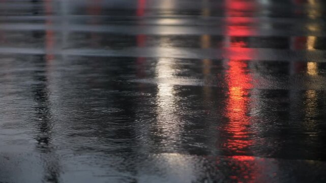 Traffic light reflections on a wet road