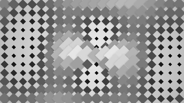 Abstract geometric monochrome pattern featuring overlapping square tiles in grayscale gradients forming a dynamic visual texture