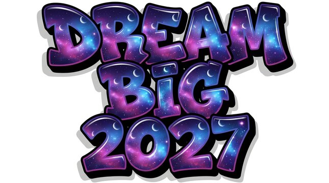 Dream big 2027 galaxy space typography isolated on white