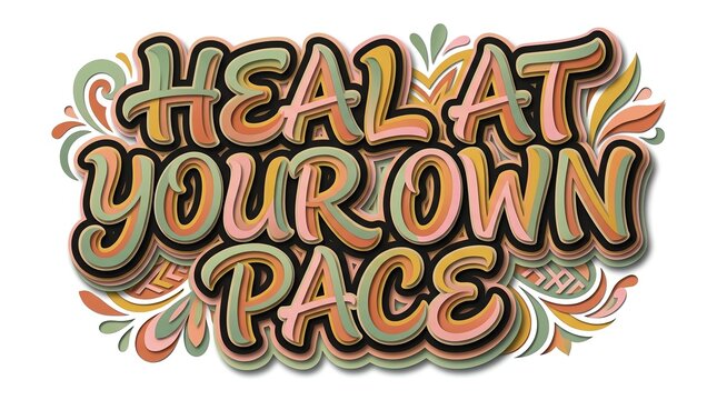 Heal at your own pace retro typography quote