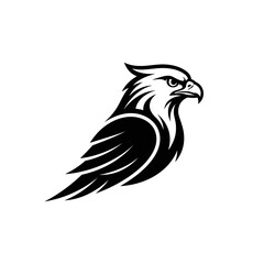 Fototapeta premium Detailed hawk head profile silhouette with feathers.