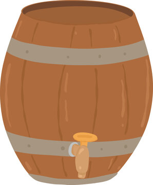 Traditional wooden beer keg barrel with a metal tap for Bavarian german festival celebration and craft brewery illustration