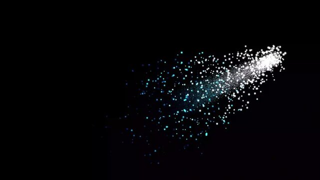 Glowing particle trail effect, magic dust motion, flying magic dust particles, glowing trail loop bright light stream, glowing magic dust effects on black background, sparkle line burst.4k video